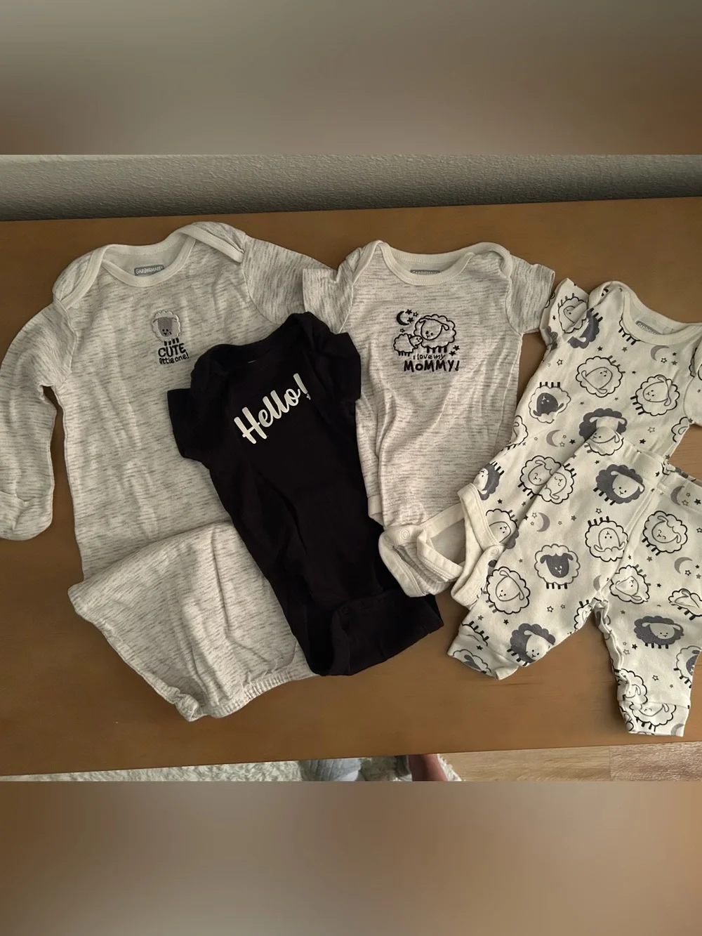 Garanimals White & Black Baby Bodysuits with Subtle Gray Prints